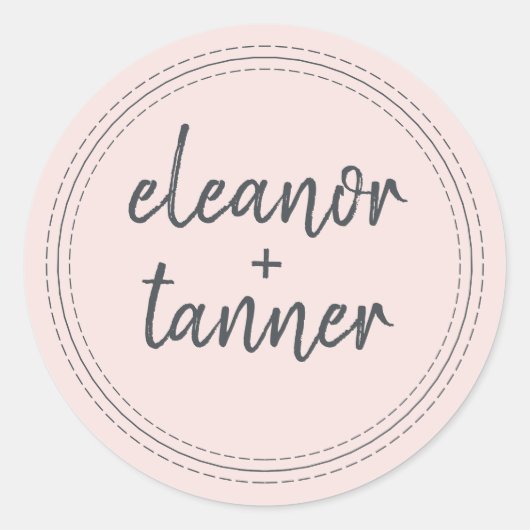 Sticker Rond Noms modernes Pastel rose Mariage Enveloppe Sceau (Devant)