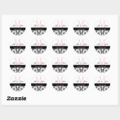 Sticker Rond Noms Monogrammes Date Mariage damassé Rose Noir (Feuille)