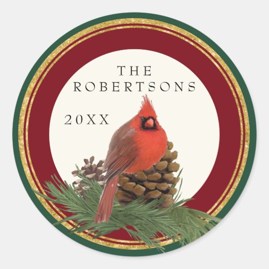 Sticker Rond Noms personnalisés du cône de pin cardinal peint à (Devant)