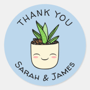 Sticker Rond Noms Personnalisés Kawaii Succulente Bleu Merci Sc
