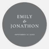 Sticker Rond Noms simples Date Blanc sur Mariage gris (Devant)