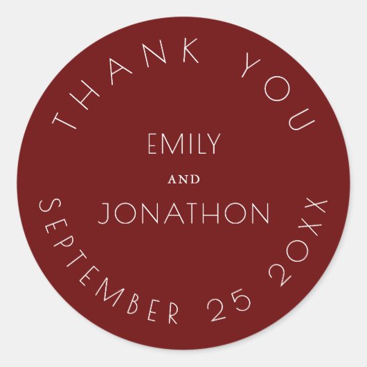 Sticker Rond Noms simples du Merci Mariage Date Bourgogne (Devant)