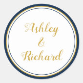 Sticker Rond Noms simples et élégants bleu marine mariage (Devant)