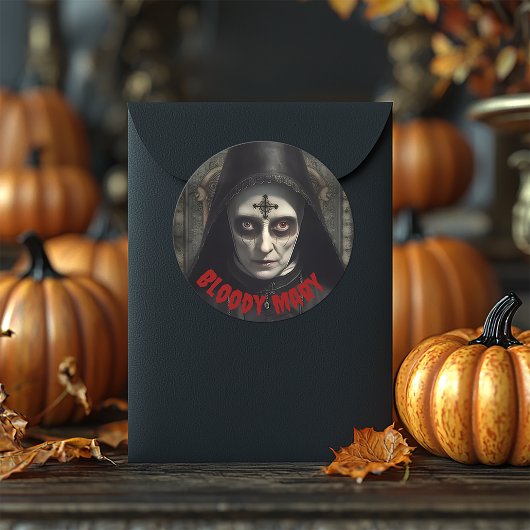 Sticker Rond Nonne Vintage Effrayante Halloween Horreur