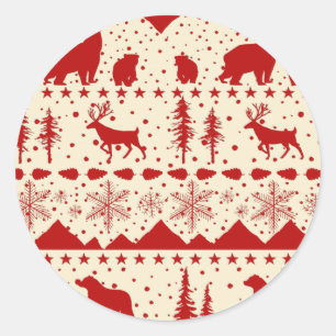 Sticker Rond Nordique Sweater Holiday Red Winter Animaux