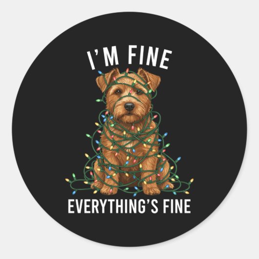Sticker Rond Norfolk Terrier Christmas I'm Fine Everything Is F (Devant)