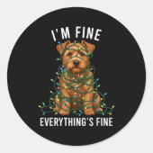 Sticker Rond Norfolk Terrier Christmas I'm Fine Everything Is F (Devant)