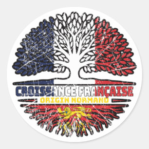 Sticker Rond Normandie Français France Arbre Drapeau