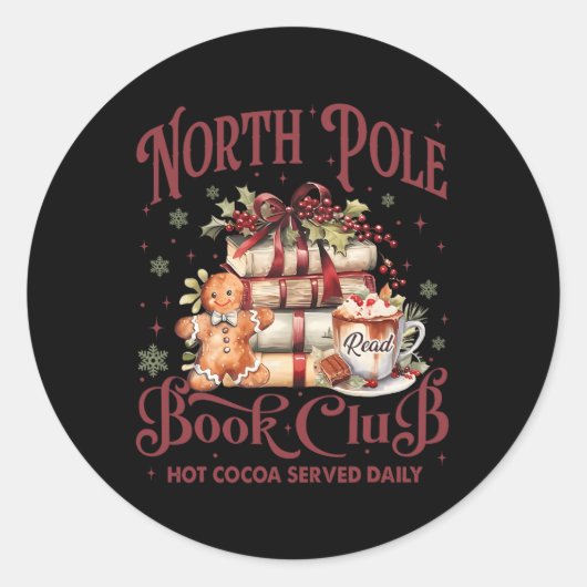 Sticker Rond North Pôle Book Club Hot Cocoa Reindeer Bibliothèq (Devant)