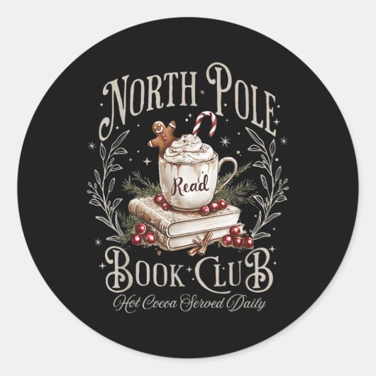 Sticker Rond North Pôle Book Club Noël Livres de Noël (Devant)