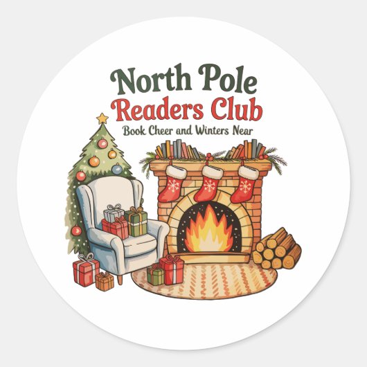 Sticker Rond North Pôle Lecteurs Club Livres de Noël Xmas Lover (Devant)
