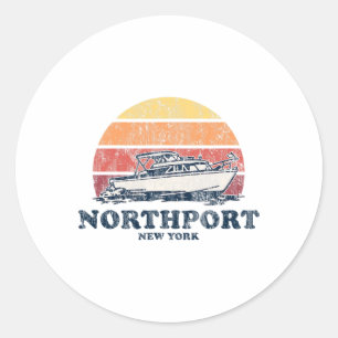 Sticker Rond Northport Ny Bateau Vintage les années 70 Rétro Co