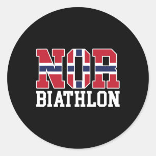 Sticker Rond Norvégien Drapeau Biathloniste - Norvégien Ni Biat