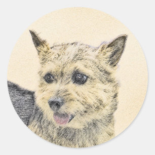 Sticker Rond Norwich Terrier Peinture - Cute Original Chien Art