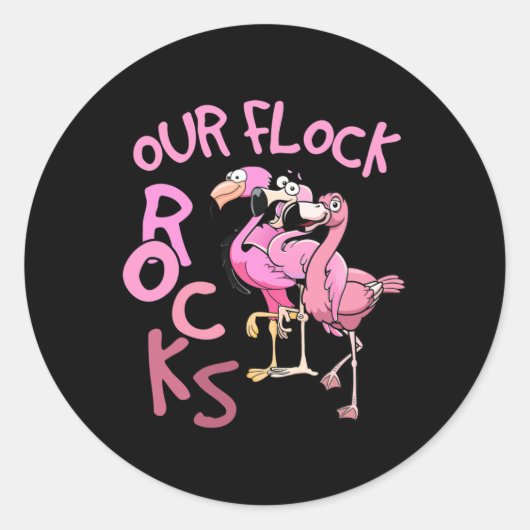 Sticker Rond Nos Flock Rocks Flamant rose Correspondant Vacance (Devant)