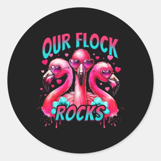Sticker Rond Nos Flock Rocks Flamant rose Correspondant Vacance (Devant)