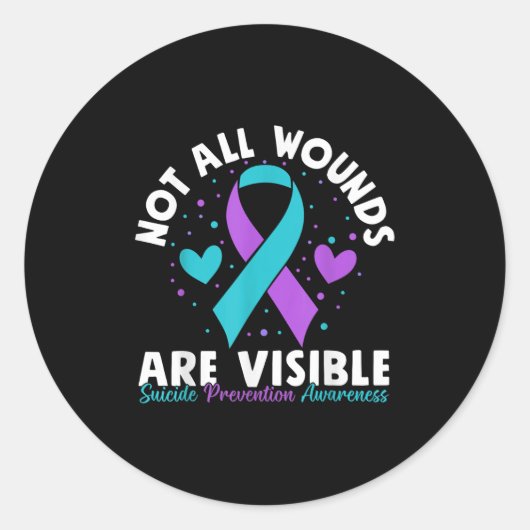 Sticker Rond Not All Wounds Are Visible Suicide Awareness Menta (Devant)