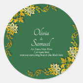 Sticker Rond Note + Bride Groom Names Emerald Green & Gold (Devant)