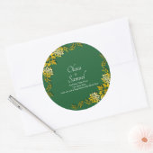 Sticker Rond Note + Bride Groom Names Emerald Green & Gold (Enveloppe)