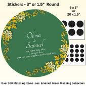 Sticker Rond Note + Bride Groom Names Emerald Green & Gold