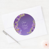 Sticker Rond Note + Noms des Mariés Fleurs Mauve Violet (Enveloppe)