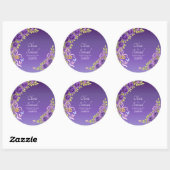 Sticker Rond Note + Noms des Mariés Fleurs Mauve Violet (Feuille)
