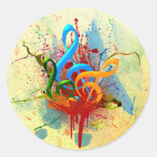 Sticker Rond Notes de musique colorée