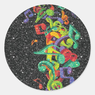 Sticker Rond notes de musique de parties scintillant colorée et