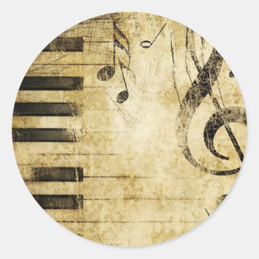 Sticker Rond Notes de musique de piano (Devant)