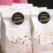 Sticker Rond Notes de musique d'or sur l'élégant noir merci