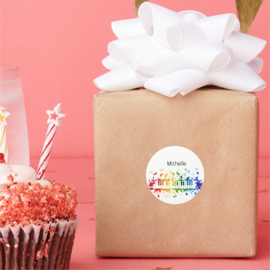 Sticker Rond Notes de musique et touches de piano noir et or (Fête)