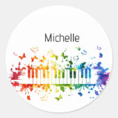 Sticker Rond Notes de musique et touches de piano noir et or (Devant)