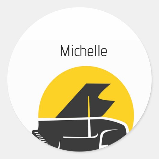 Sticker Rond Notes de musique et touches de piano noir et or (Devant)