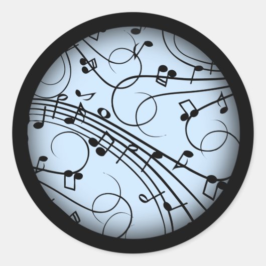 Sticker Rond Notes de musique fantaisie Bleu (Devant)
