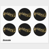 Sticker Rond Notes de musique Gold&Black Treble Clef élégant (Feuille)