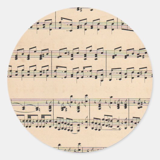 Sticker Rond Notes de partition vintage (Devant)