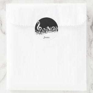 Sticker Rond Notes musicales brouillées blanches personnalisé