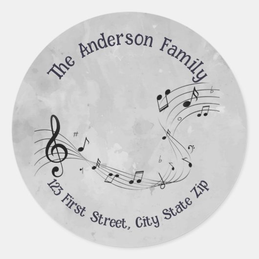 Sticker Rond Notes musicales de aquarelle Musicien (Devant)