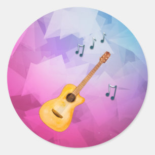 Sticker Rond Notes musicales de guitare acoustique Contexte géo