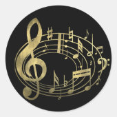 Sticker Rond Notes musicales d'or en forme ovale (Devant)