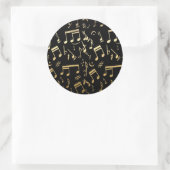 Sticker Rond Notes musicales d'or sur arrière - plan noir (Sac)