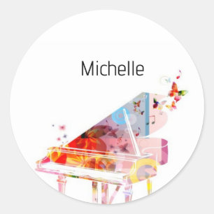 Sticker Rond Notes musicales et touches de piano Noir et Or