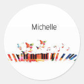 Sticker Rond Notes musicales et touches de piano Noir et Or (Devant)