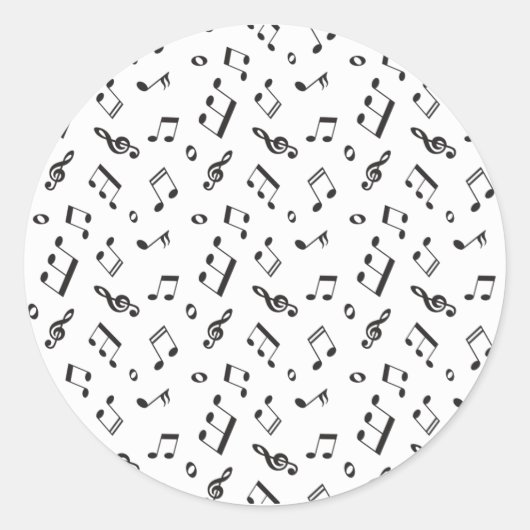 Sticker Rond Notes musicales noir et blanc (Devant)