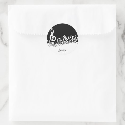 Sticker Rond Notes musicales personnalisées blanches mélangées (Sac)