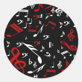 Sticker Rond Notes musicales rouges blanches et noires (Devant)