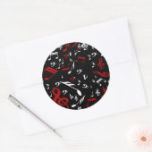 Sticker Rond Notes musicales rouges blanches et noires (Enveloppe)