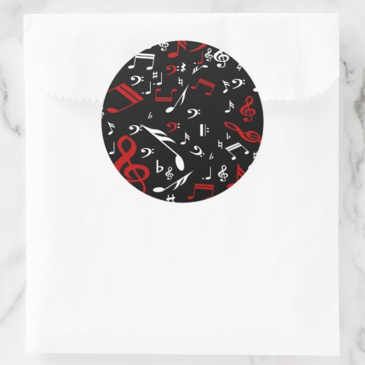 Sticker Rond Notes musicales rouges blanches et noires (Sac)