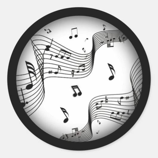 Sticker Rond Notes musicales sur le blanc (Devant)