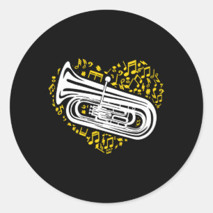 Sticker Rond Notes musicales Tuba Tuba Musique Tuba Player Marq
